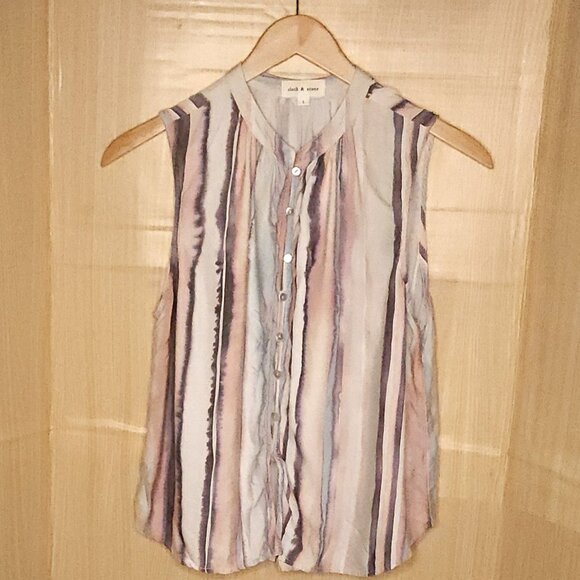 Cloth & Stone Silky Watercolor Striped Sleeveless Top Large - Picture 1 of 7